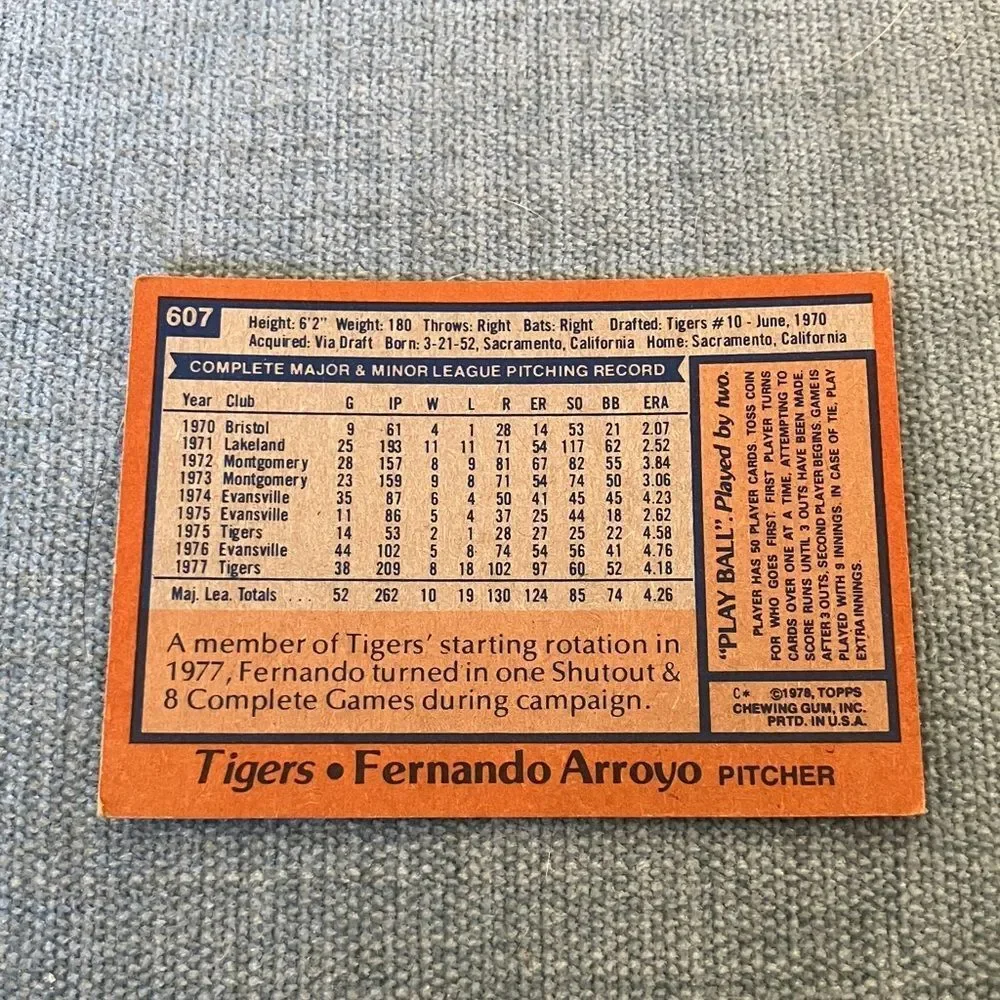 1978 Topps Detroit Tigers Baseball Card Trading Card